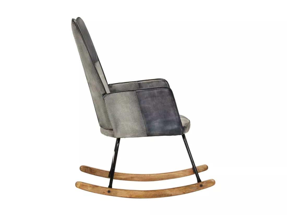 Chaise à bascule Gris Cuir véritable et toile