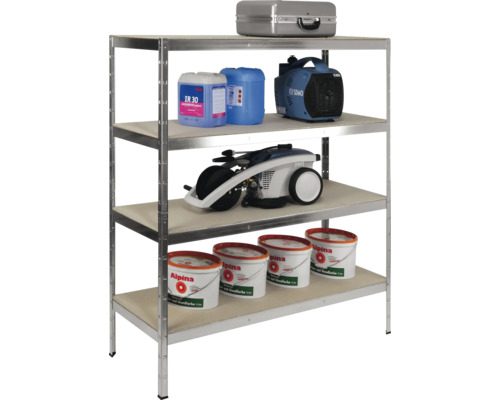 Schulte heavy-duty stellingkast, gegalvaniseerd, 180x160x60 cm, 4 houten legborden, draagvermogen 1000 kg