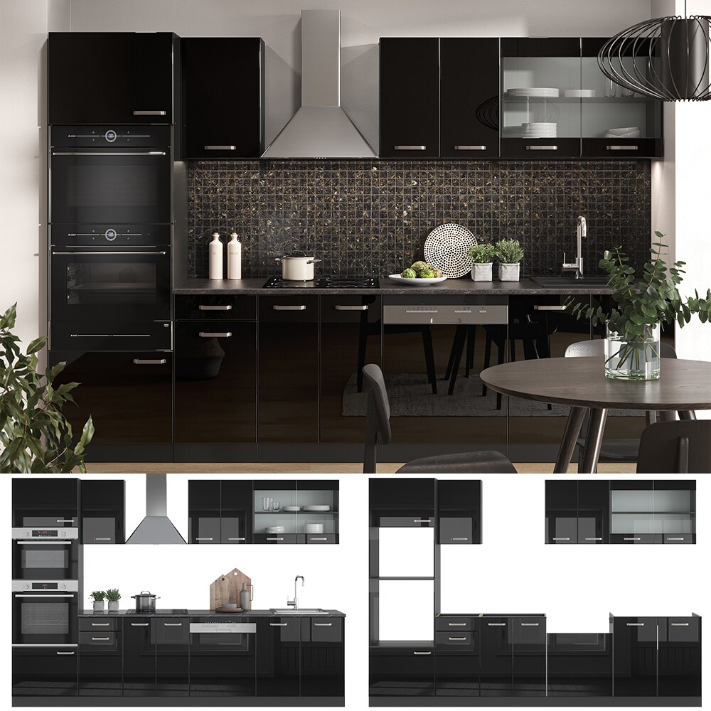 Vicco Küchenzeile R-Line Solid Anthrazit Schwarz 300 cm modern Küchenschränke Küchenmöbel
