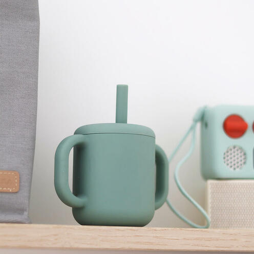 Tasse avec Paille Silicone Sage Green - BEABA