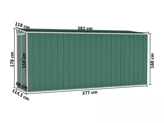 Abri de jardin mural Vert 118x382x178 cm Acier galvanisé