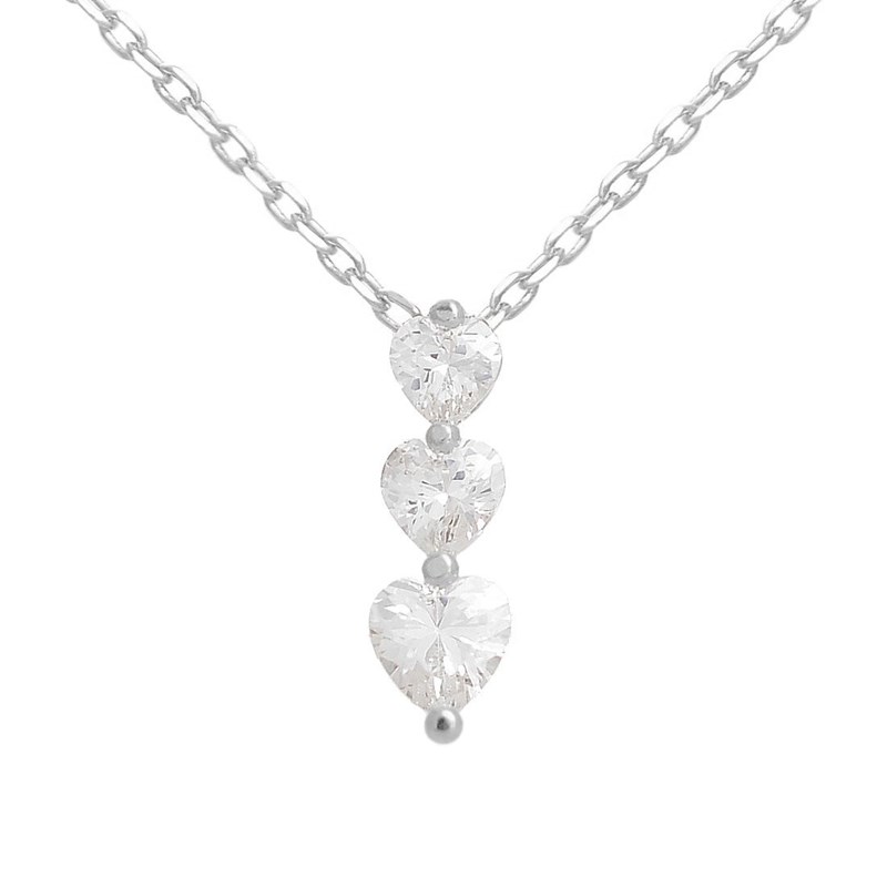 Collier 3 coeurs d'oxyde de zirconium Argent 925 Rhodié