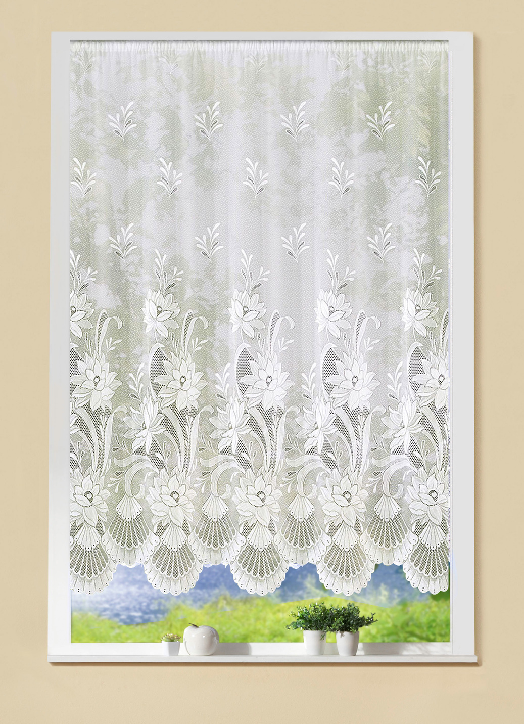 Blumenfenster-Store mit Automatikfaltenband 1:3