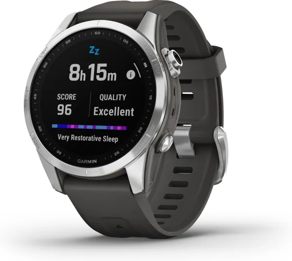 Garmin fenix 7S - 42 mm - sølv - sportsur med bånd - silikone - grafit - håndledsstørrelse: 108-182 mm - display 1.2
