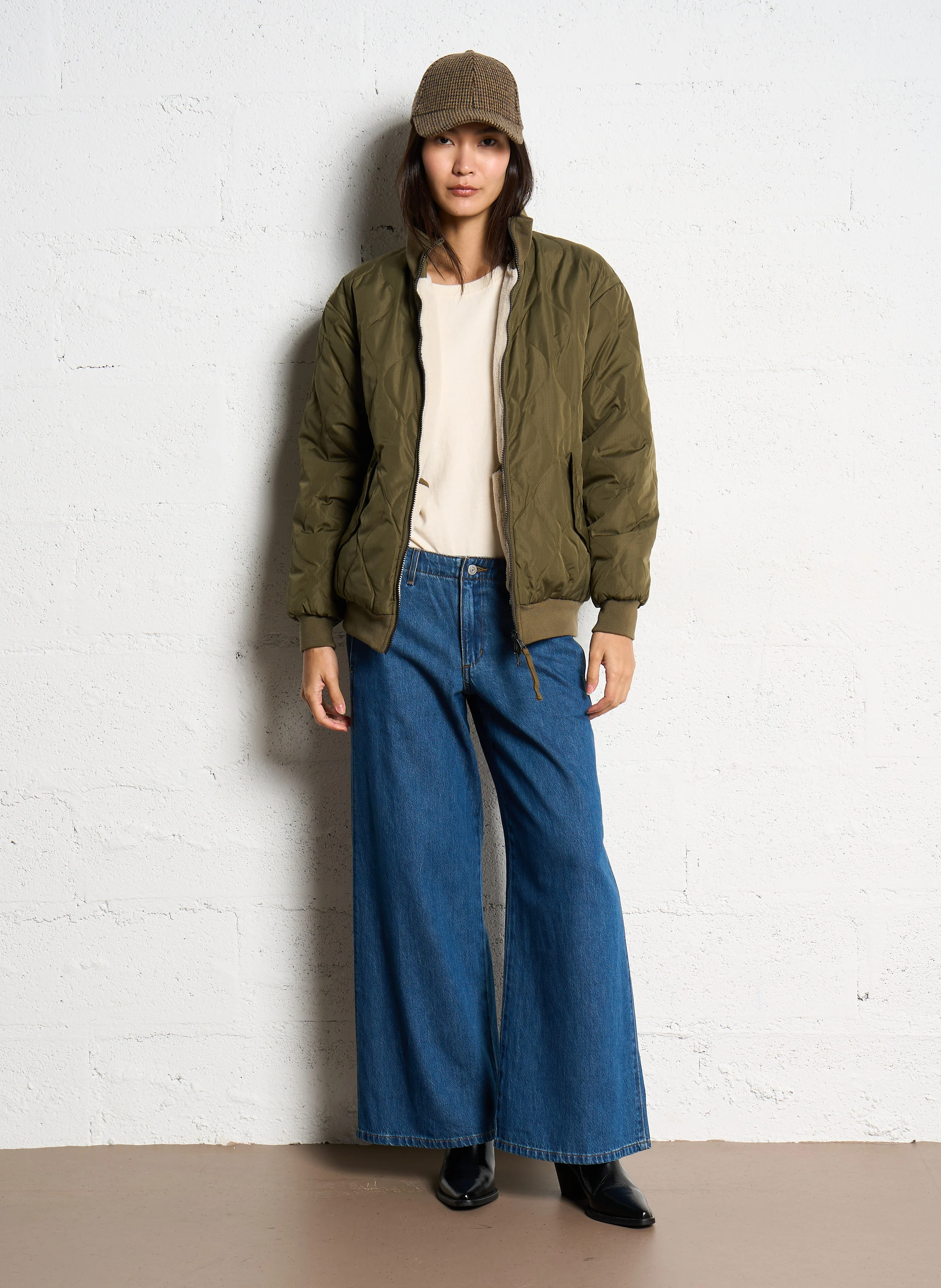 Veste droite réversible col montant | Kaki