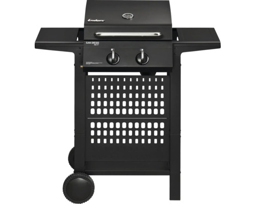 Enders San Diego Next 2 gasgrill, zwart, 2 branders, inclusief dekselthermometer, opbergplank, vetopvangbak, zijplank, warmhoudrek en grillrooster.