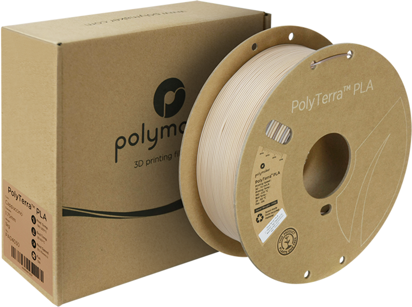 Polymaker  PolyTerra Gradient PLA Cappuccino, 1,75 mm / 1000 g    Umweltfreundliches PLA-Filament mit sanften Farbübergängen