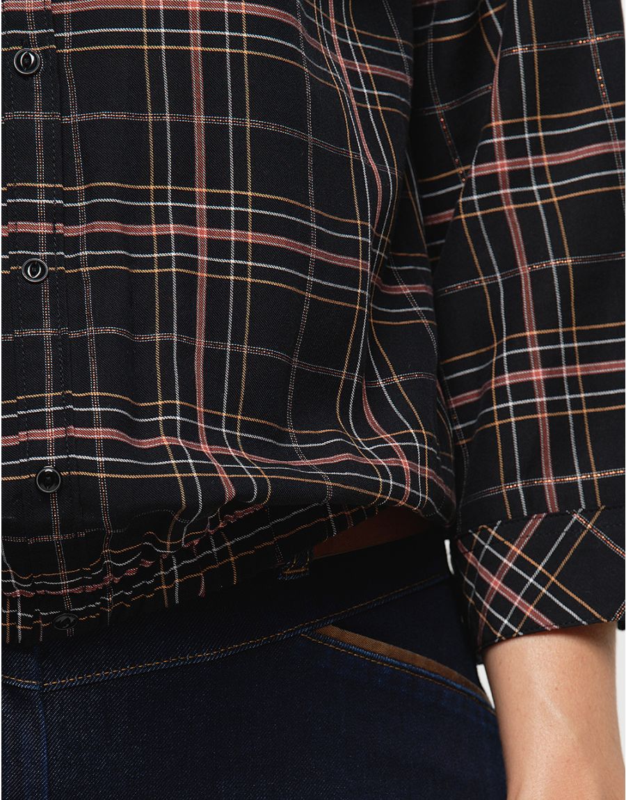 Blouse carreaux ocre noir
