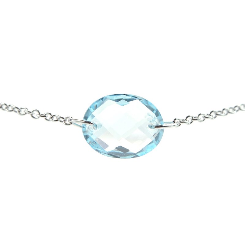 Bracelet chaine or blanc avec topaze bleue - BeJewels