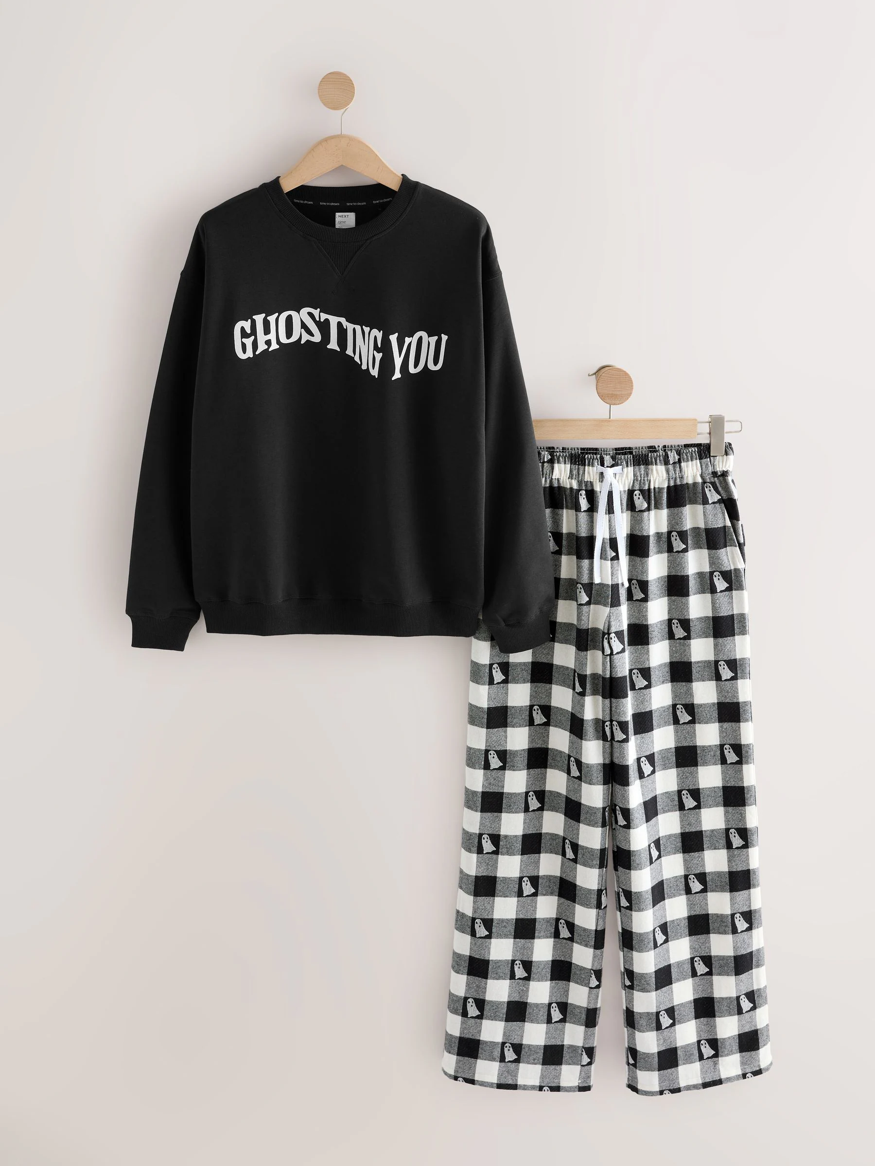 Zwart/witte Ghost - Pyjama van sweatshirt en flanel
