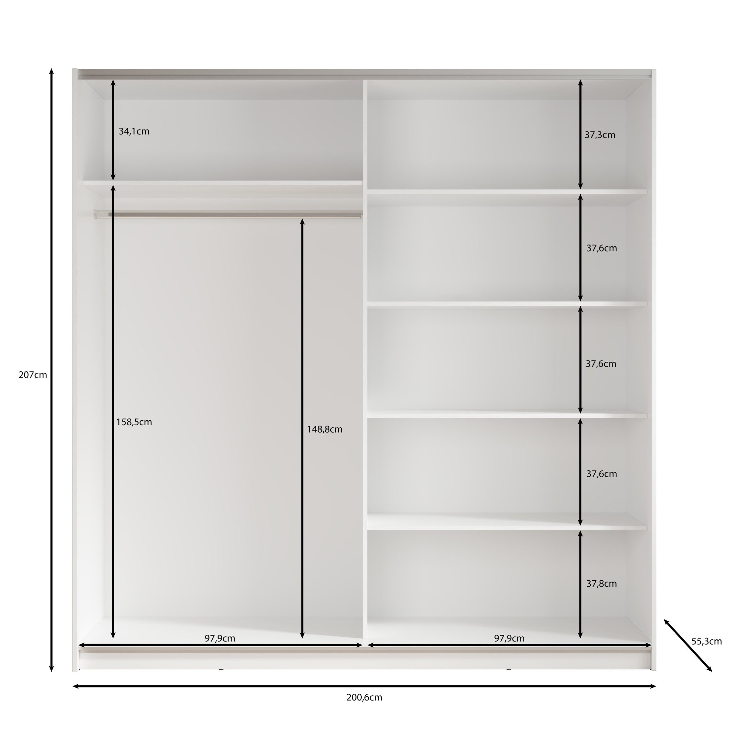 Meubella - Kledingkast Azrael - Grijs - 200 cm