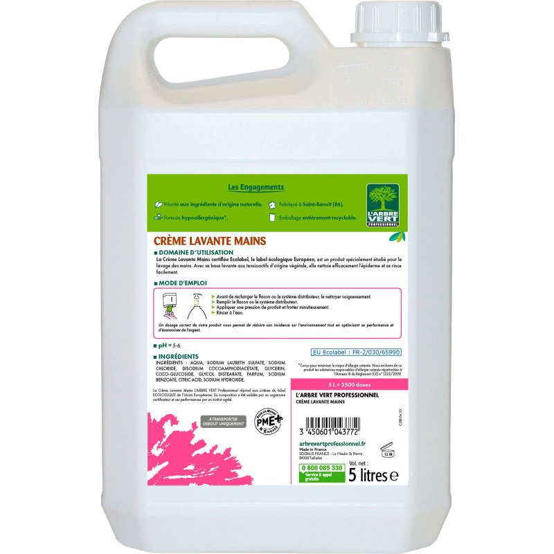 Crème lavante Amande douce L'arbre Vert professionnel - Bidon de 5 L