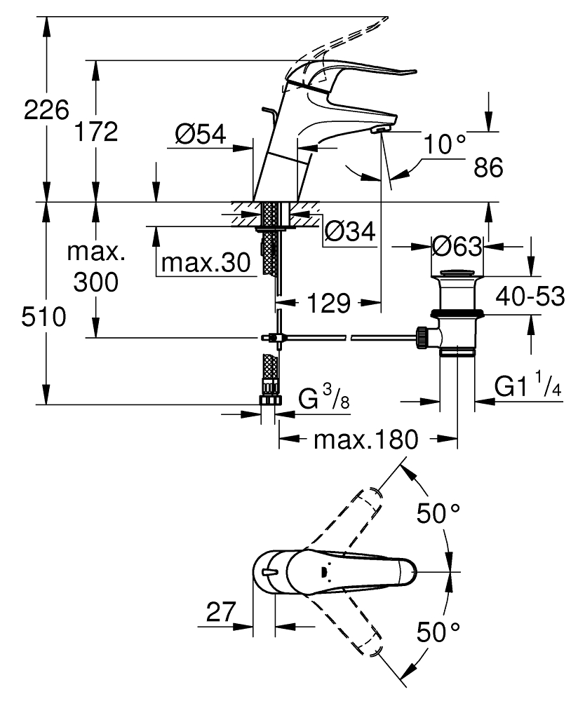 Grohe Euroeco Special 1-gats wastafelkraan hoog chroom