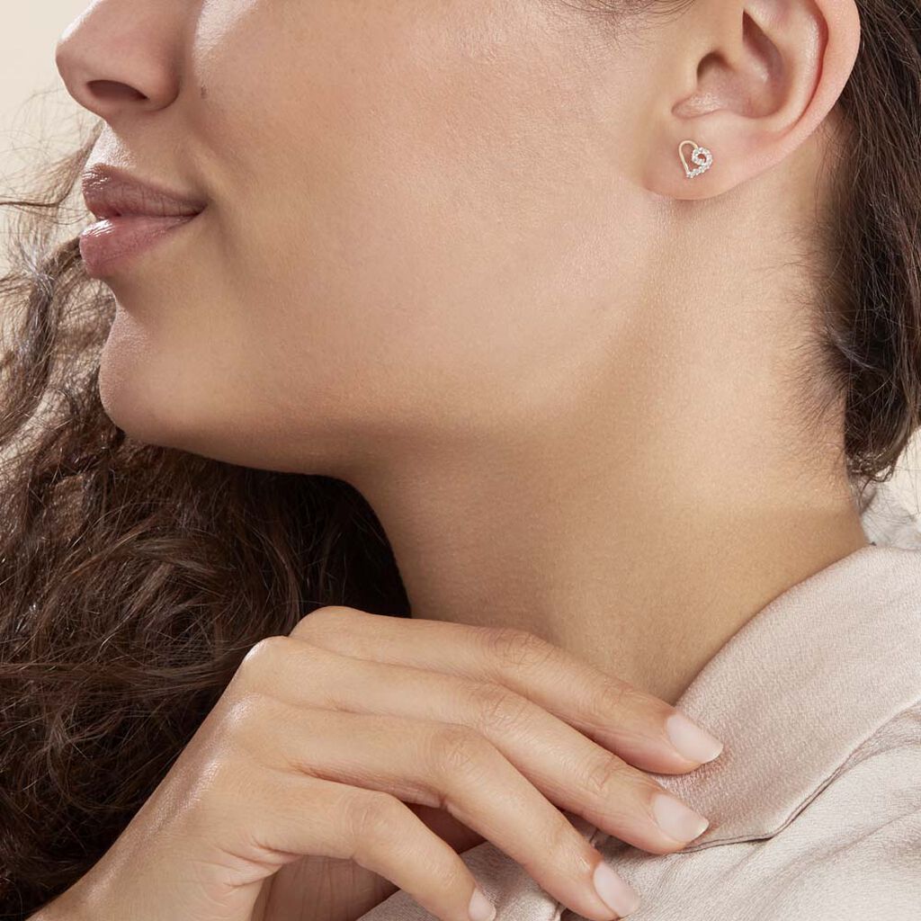 Boucles D'oreilles Puces Daria Cœur Or Jaune Oxyde De Zirconium