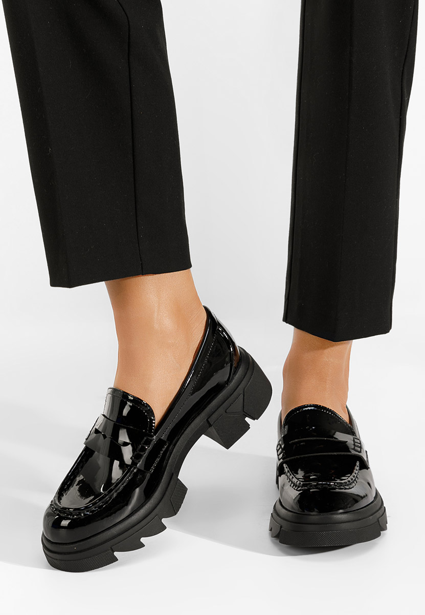 Mocassins femme à semelle épaisse noirs Lerina