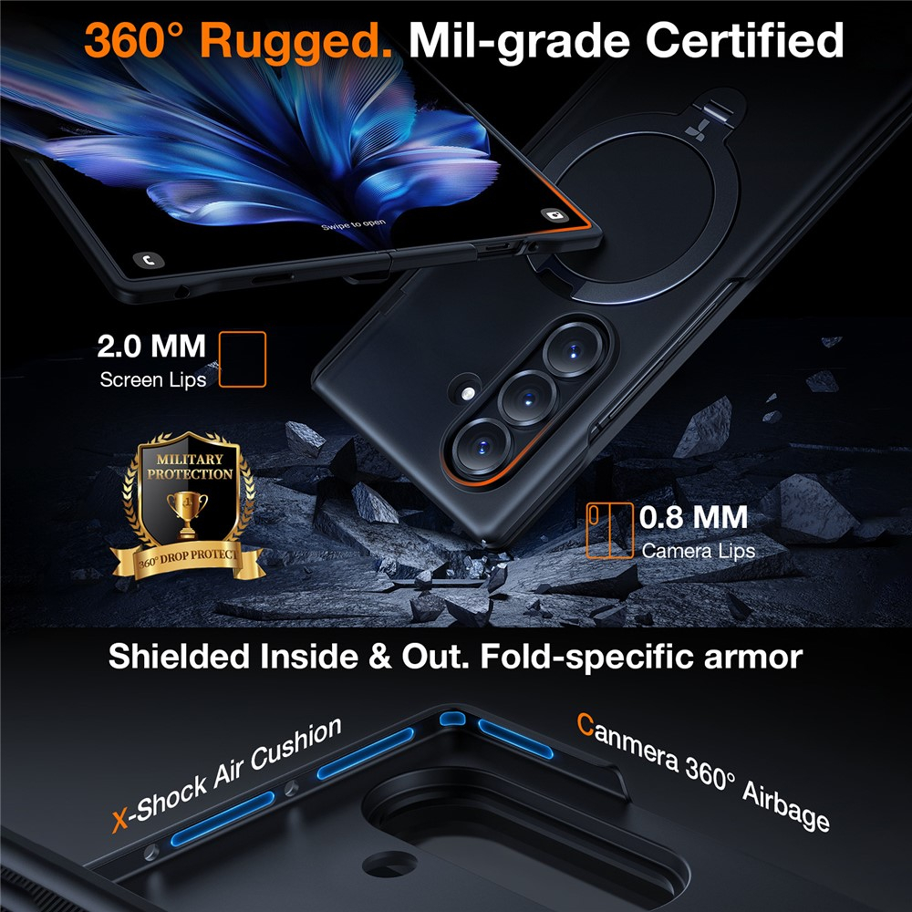 Samsung Galaxy Z Fold7 Ostand Q3 Spin Hardcase Hülle mit Kickstand Haltering   2x Displayschutzglas - Schwarz
