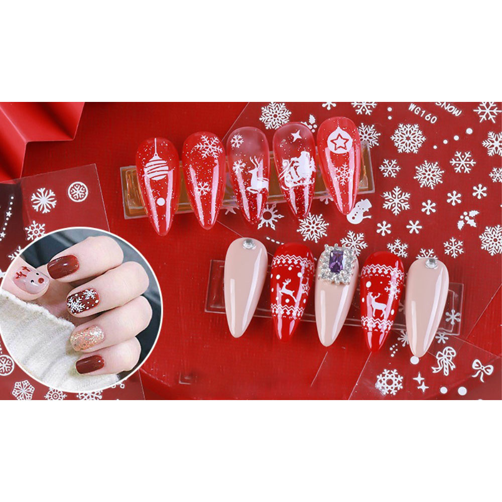 (95-tlg. Set) Nail Art Nagelsticker Nagel Tattoo Aufkleber Selbstklebend Weihnachten - Weiss
