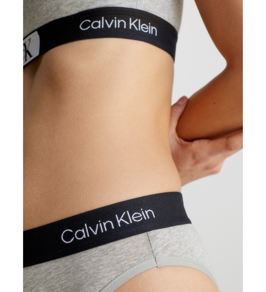Calcinha brasileira de cintura alta Calvin Klein CK96 cinza