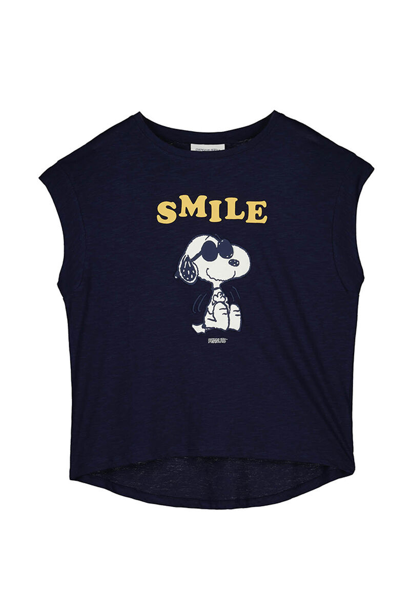 Camiseta de algodão de manga curta Snoopy, azul marinho - azul