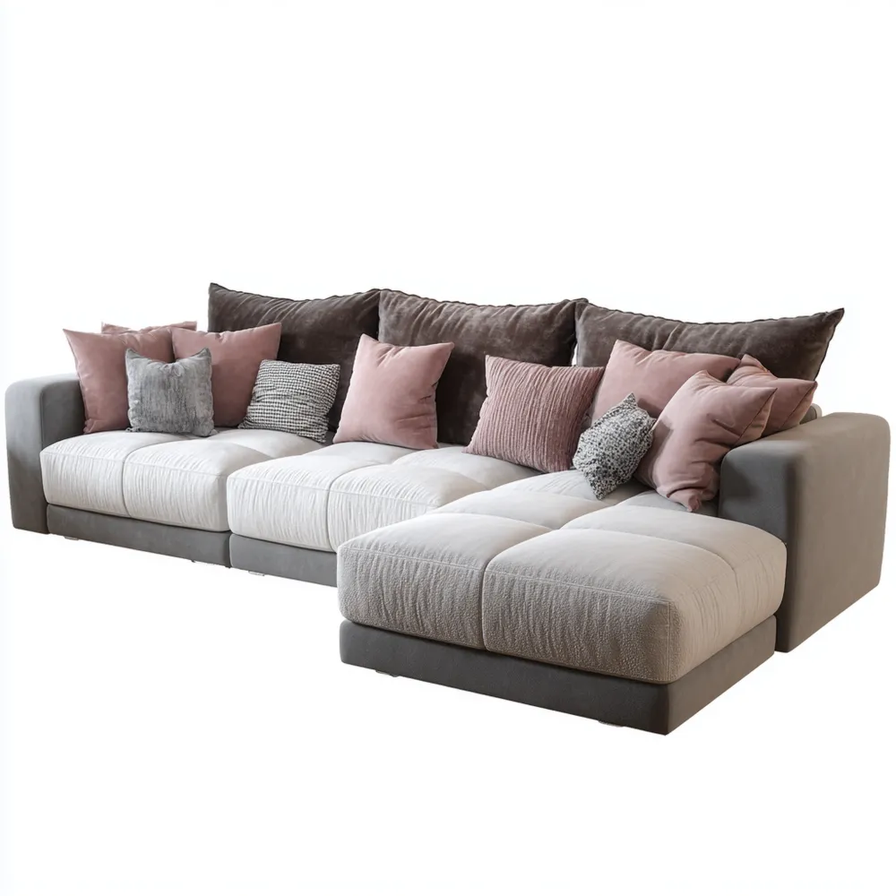 Ecksofa Stoff 300x150x80 cm – Grau/Beige – Modernes Design