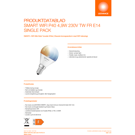 Ledvance smart+ kronepære 4,9W - dæmpbar