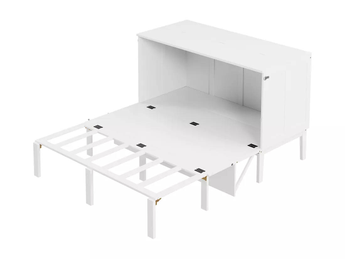 Lit escamotable vertical 140 x 200 cm - Bois MDF - Sommier à lattes - Blanc