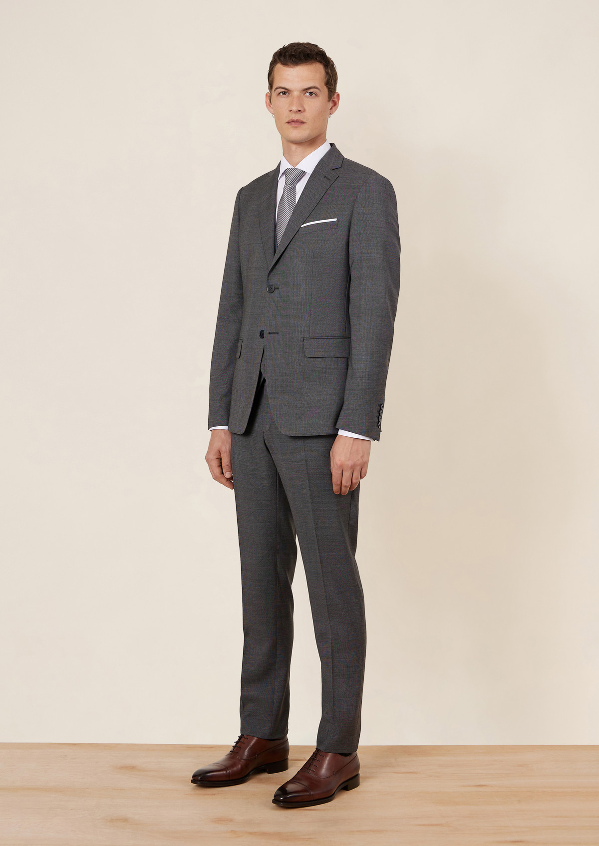 Veste de costume Regular en laine grise Prince de Galles