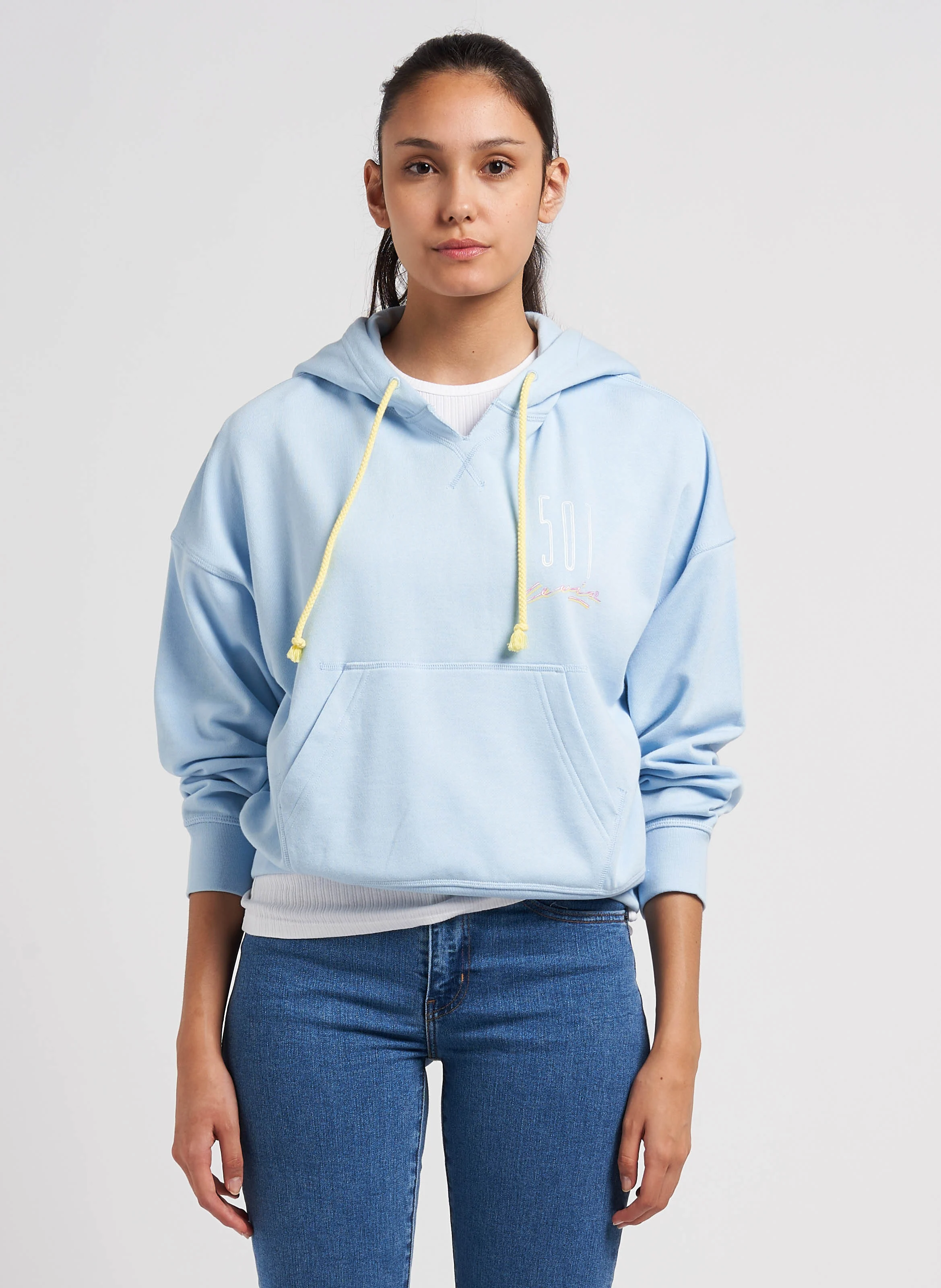 GR AUTHENTIC HOODIE - Sweat court sérigraphié en cotonmélangé| Bleu