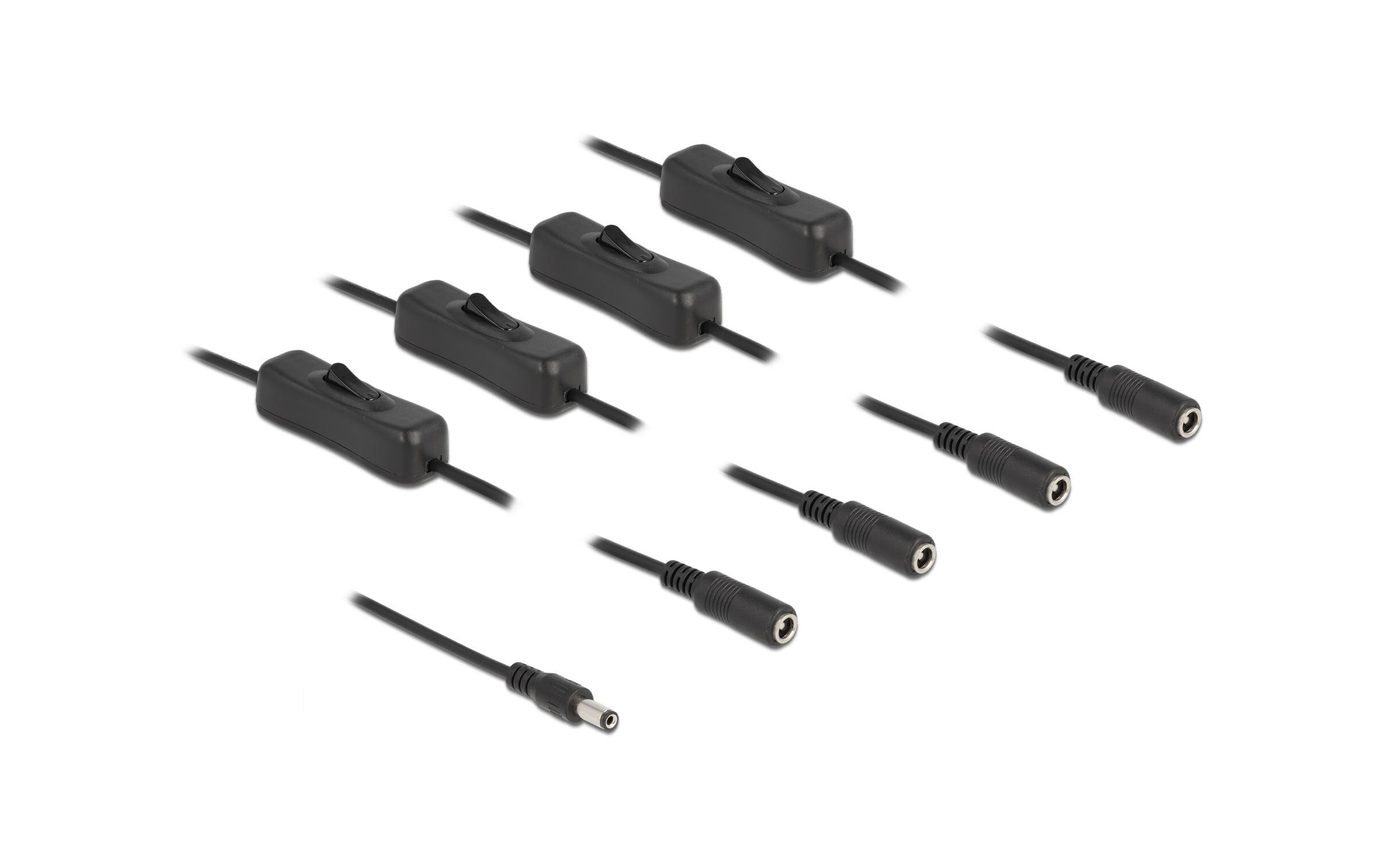 Hohlstecker Kabel DC 5.5 x 2.1 mm zu 4 x DC mit Schalter 1 mDelock Kabel DC 5.5 x 2.1 mm Stecker zu 4 x DC Buchse mit Schalter 1 m