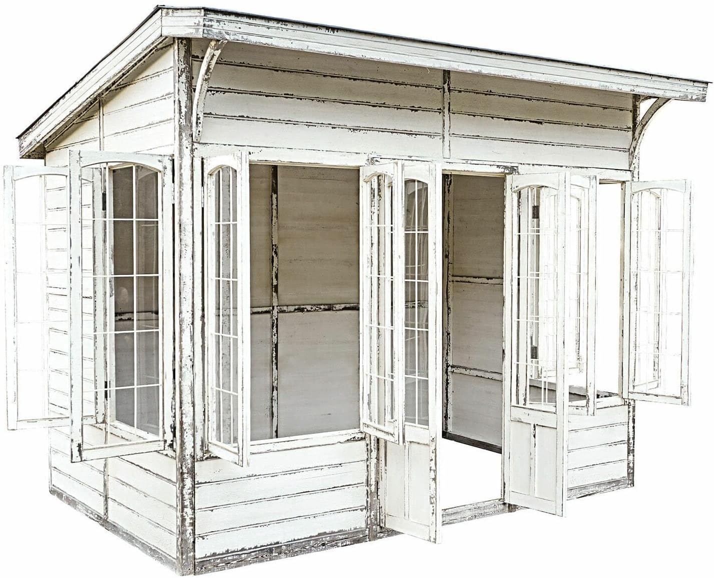 Loberon Gartenhaus South Coventry, Zauberhaftes Refugium, Attraktive Vintage-Optik, Geräumiger Innenbereich, Gartenmöbel, Outdoor, Kiefernholz, Acryl, Eisen, antikweiß