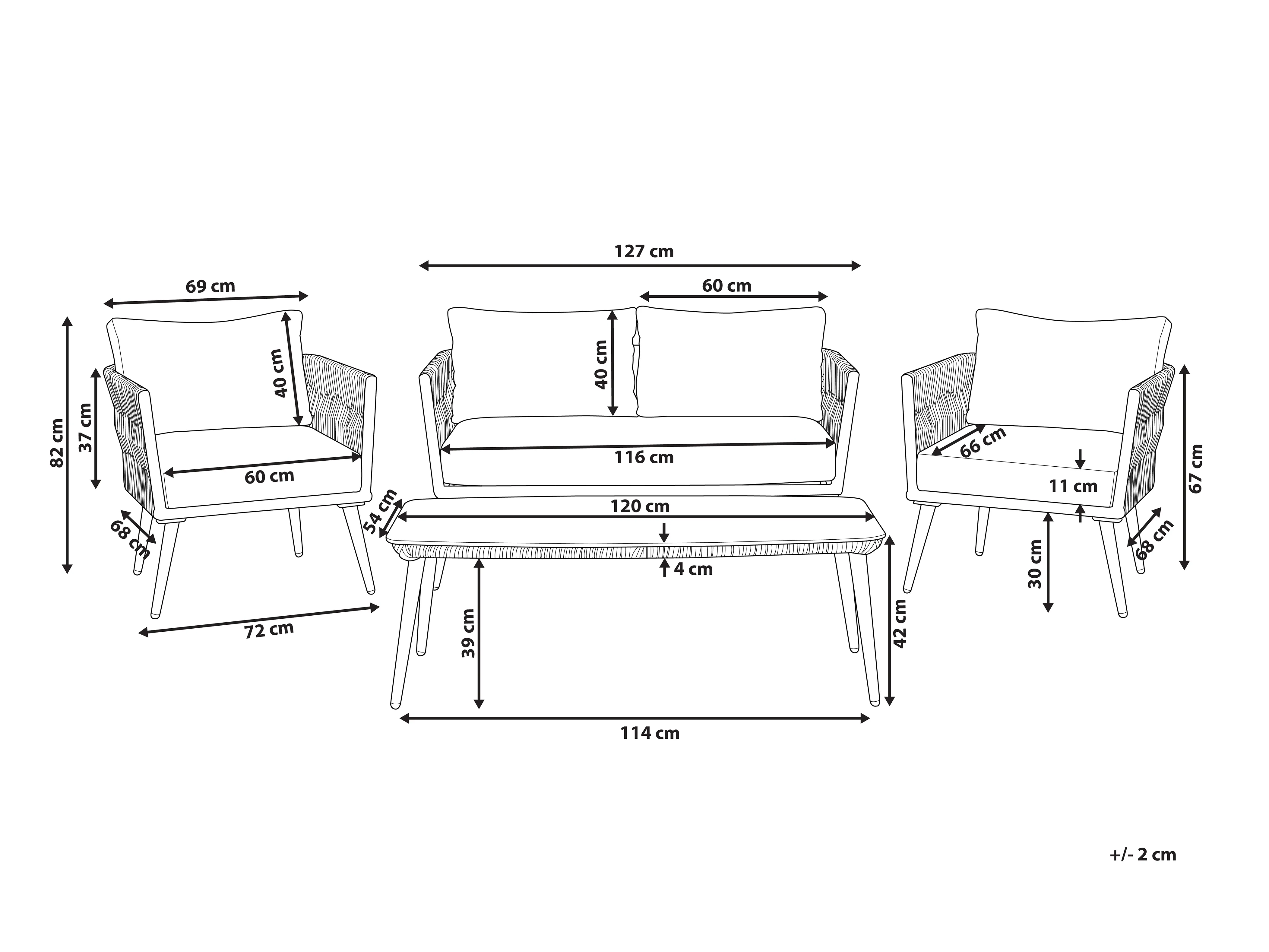 Loungeset met tafel 4-zits PREVEZA PE rotan Grijs