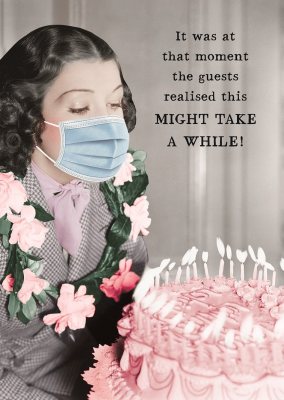 Woman In Mask Birthday Cake Card