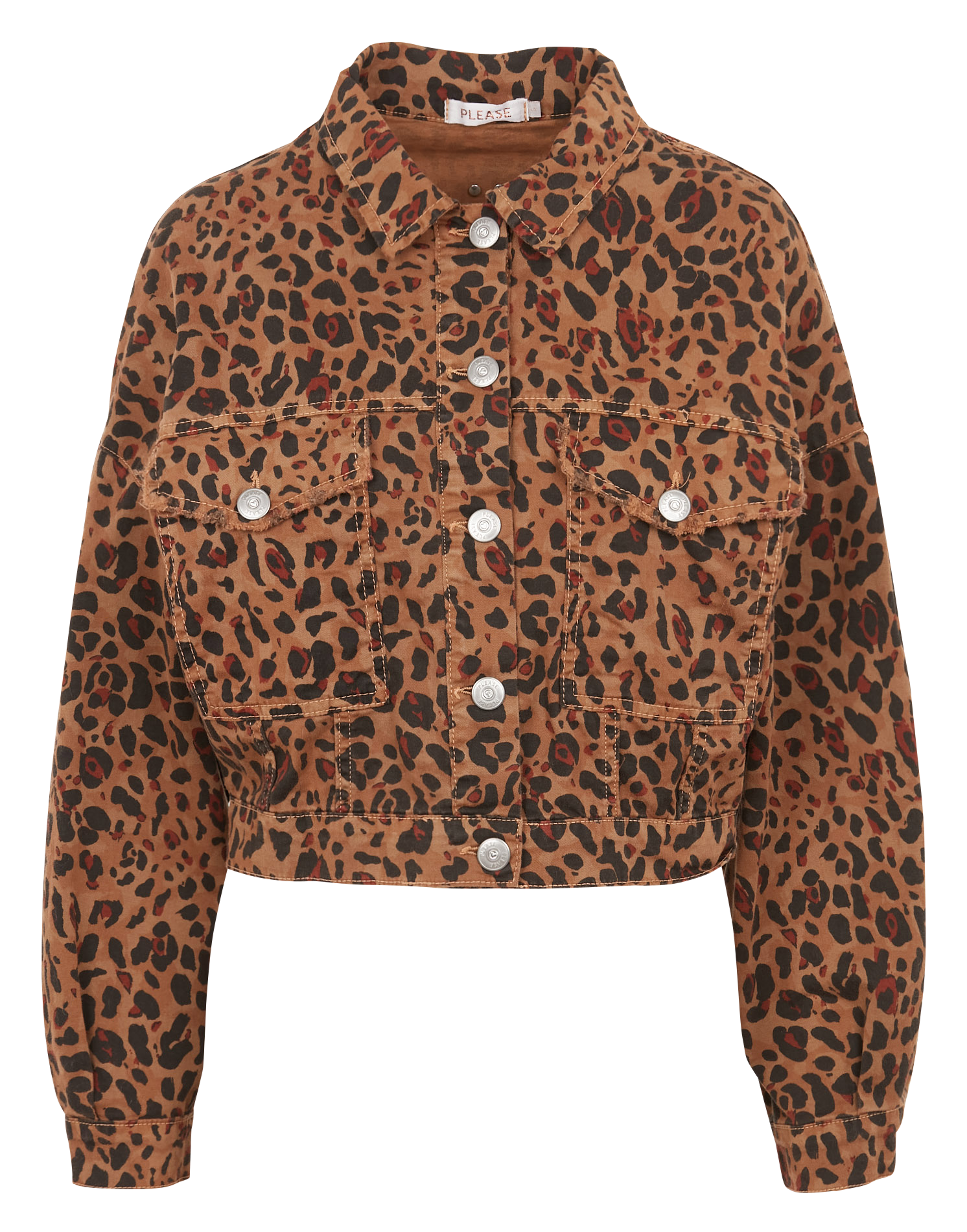 Veste courte en coton à motif léopard | Marron
