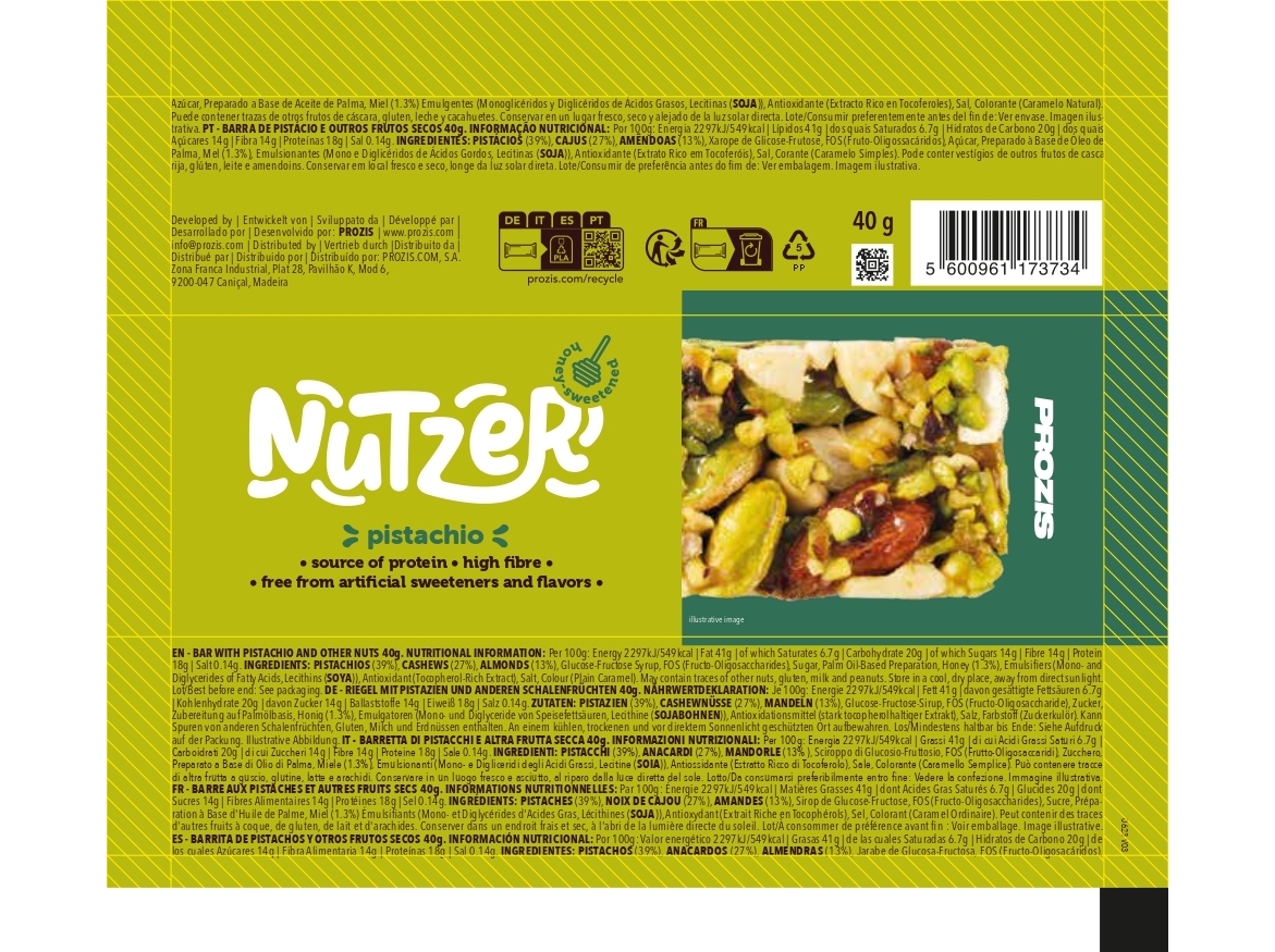 BARRA PROZIS NUTZER PISTÁCIO 40G