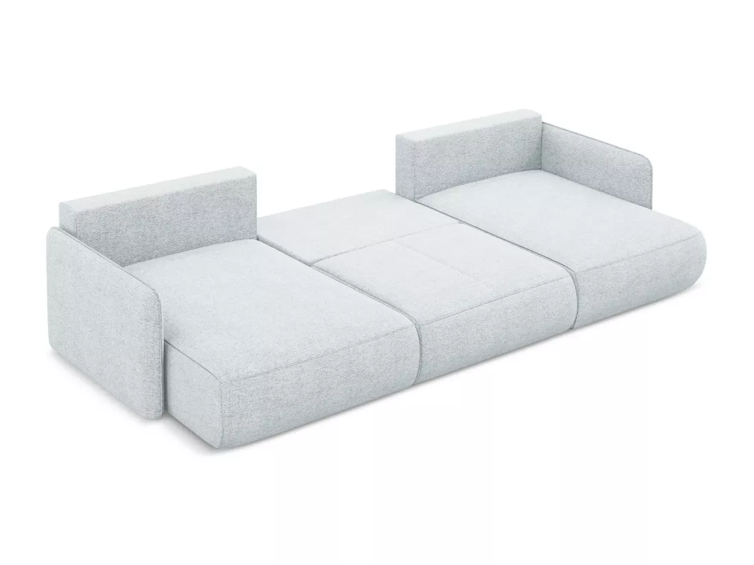 Canapé d'angle panoramique convertible en tissu chenille - bleu clair - NANEA