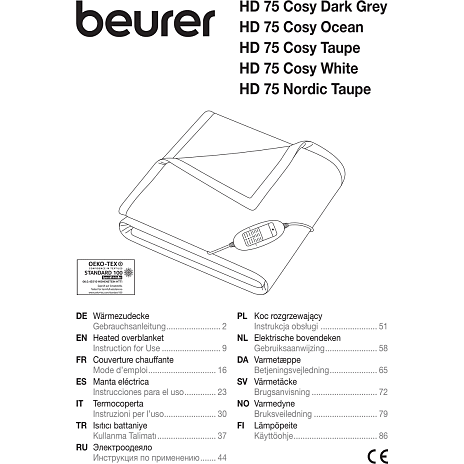 Beurer HD 75 varmetæppe - gråbrun