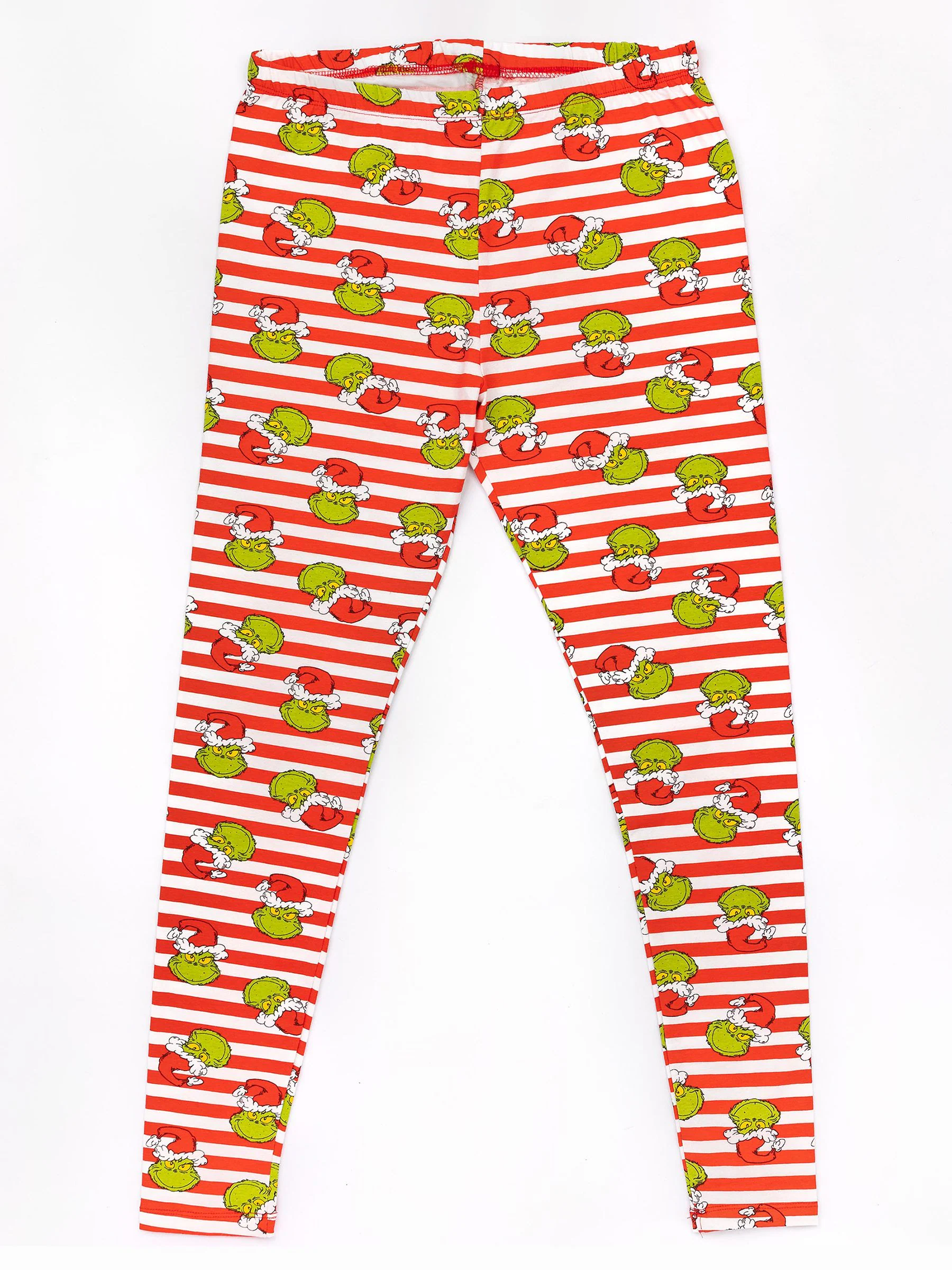 Rood met Grinch - Vanilla Underground 100% katoenen The Grinch Unisex pyjama met lange mouwen, lange pijpen en Merry Grinchmas-kerstslogan