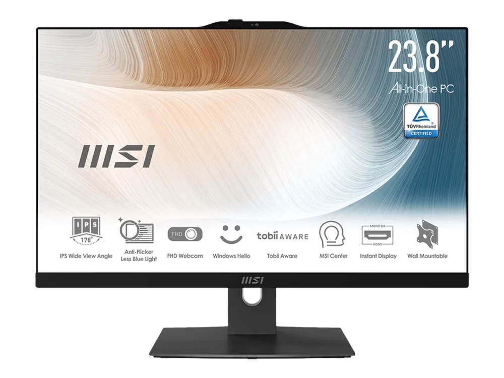 MSI Modern AM242P 12M 696DE - Alt-i-én Core i5 1240P / op til 4.4 GHz - RAM 8 GB - SSD 512 GB - NVMe - Intel Iris Xe Graphics - IEEE 802.11ax (Wi-Fi 6E), Bluetooth 5.3, Gigabit Ethernet - Win 11 Pro - skærm: LED 23.8