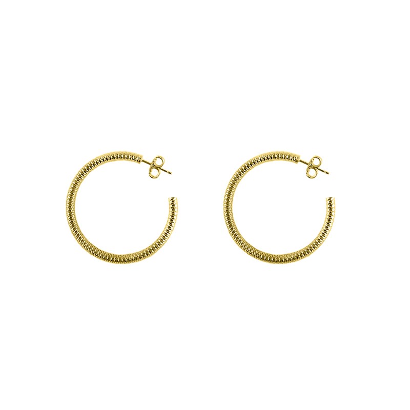 Boucles D'oreilles En Argent Créoles Tubes Modèle Doré Diamètre 40mm
