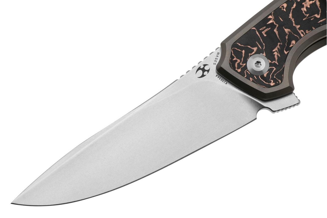 Kansept Havørn K1069A4 Stonewashed CPM S35VN, Bronze Titanium, Copper Carbon Fiber Inlay, zakmes, Djinn design