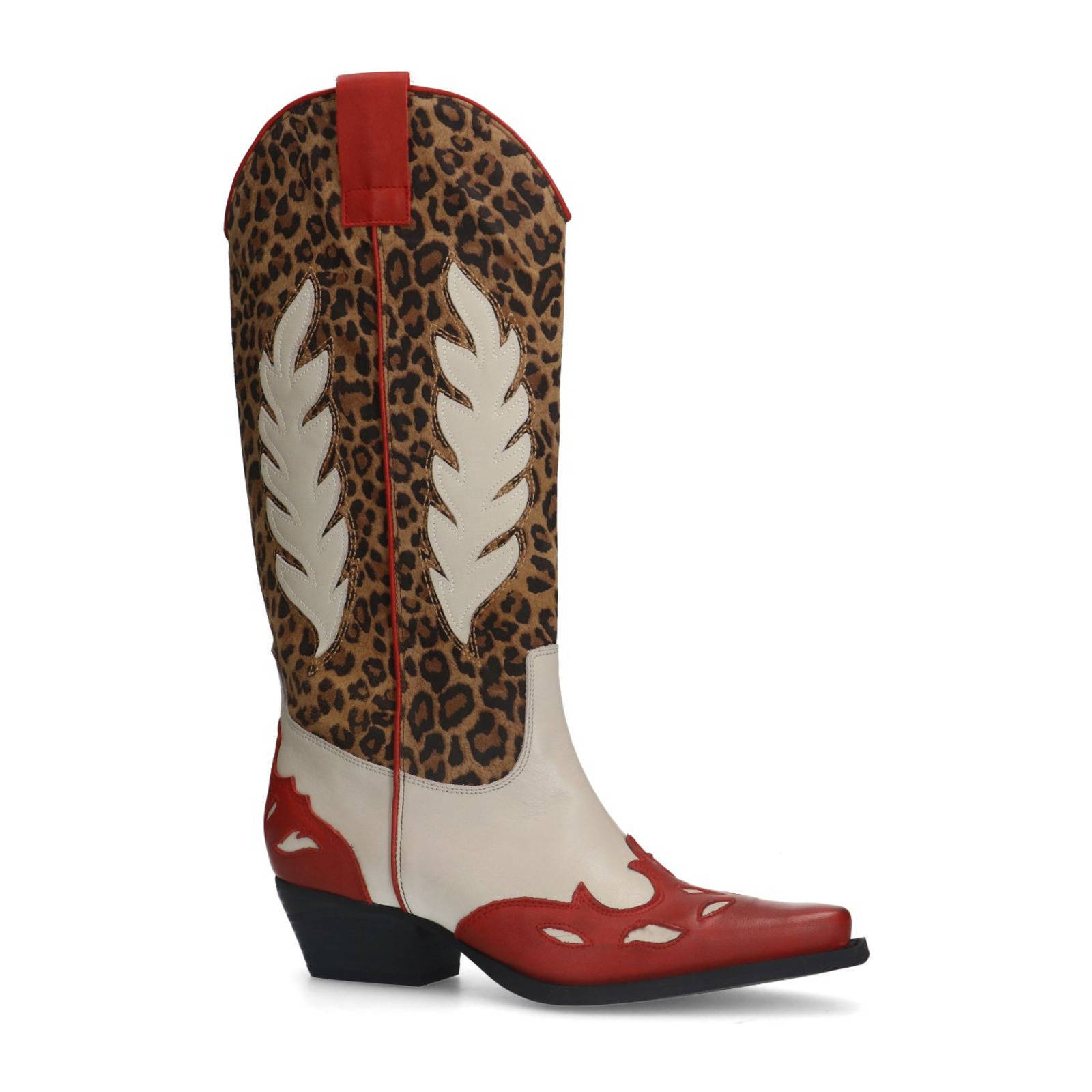Sacha leren cowboylaarzen panter/rood/wit