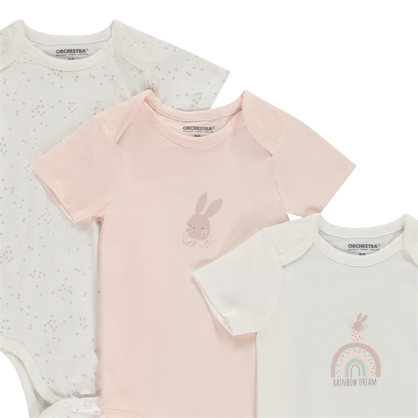 Lot de 5 bodies manches courtes lapin pour bébé fille avec ouvertures différentes selon l'âge