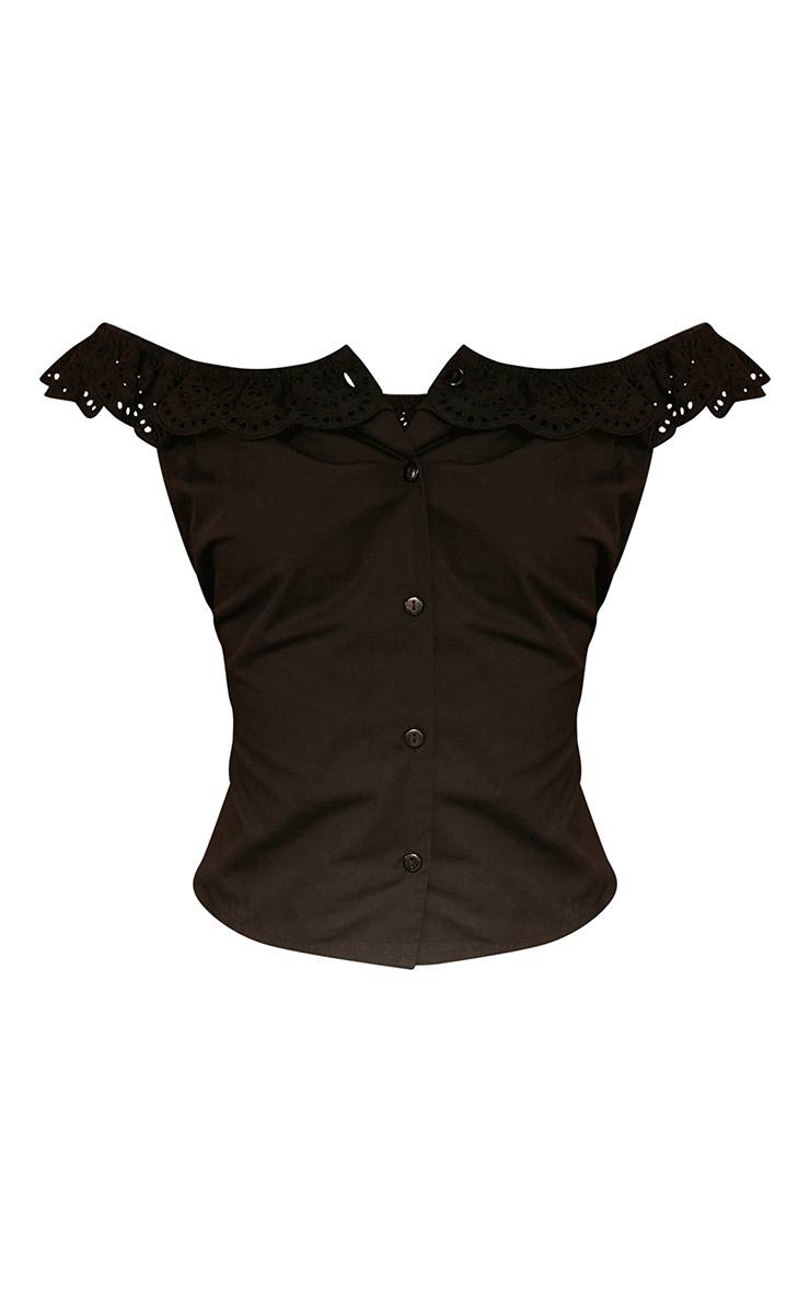 Noir Haut Bardot Brodé Ensemble Coordonné