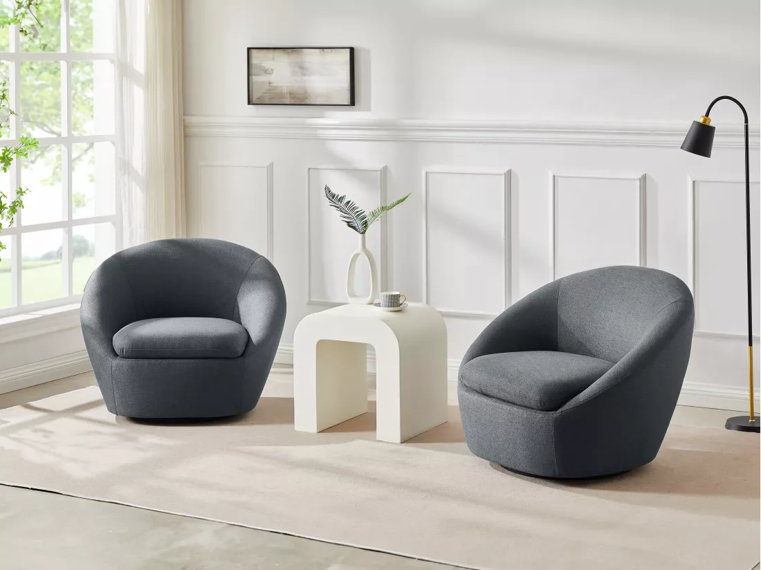 Fauteuil pivotant arrondi en tissu gris LACARA II