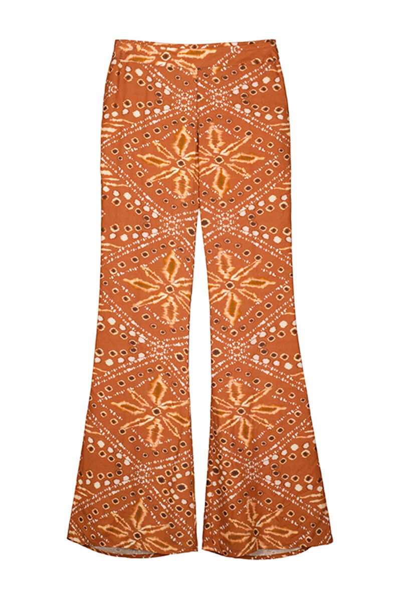 Calças boca de sino estampadas - Estampa marrom