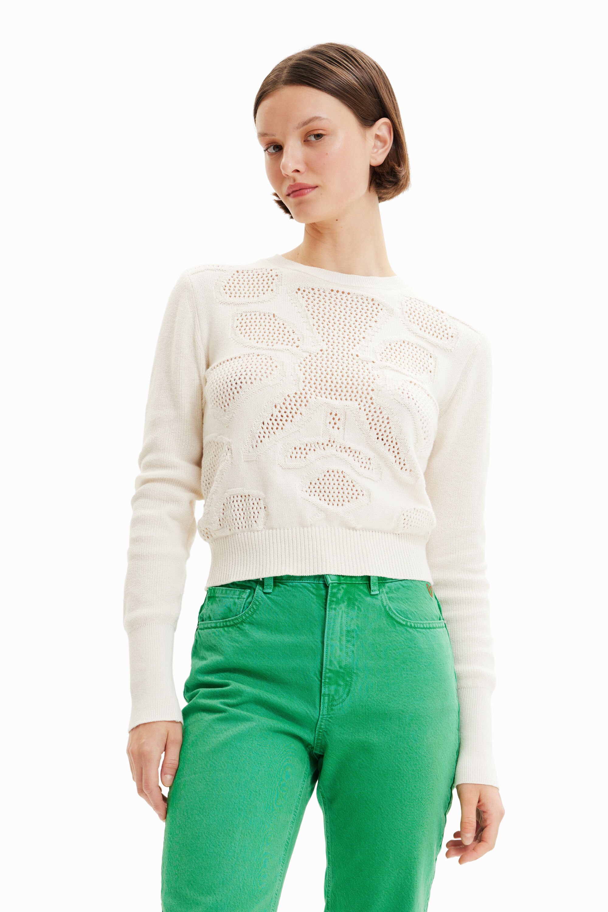 Pull motifs ajourés fleur