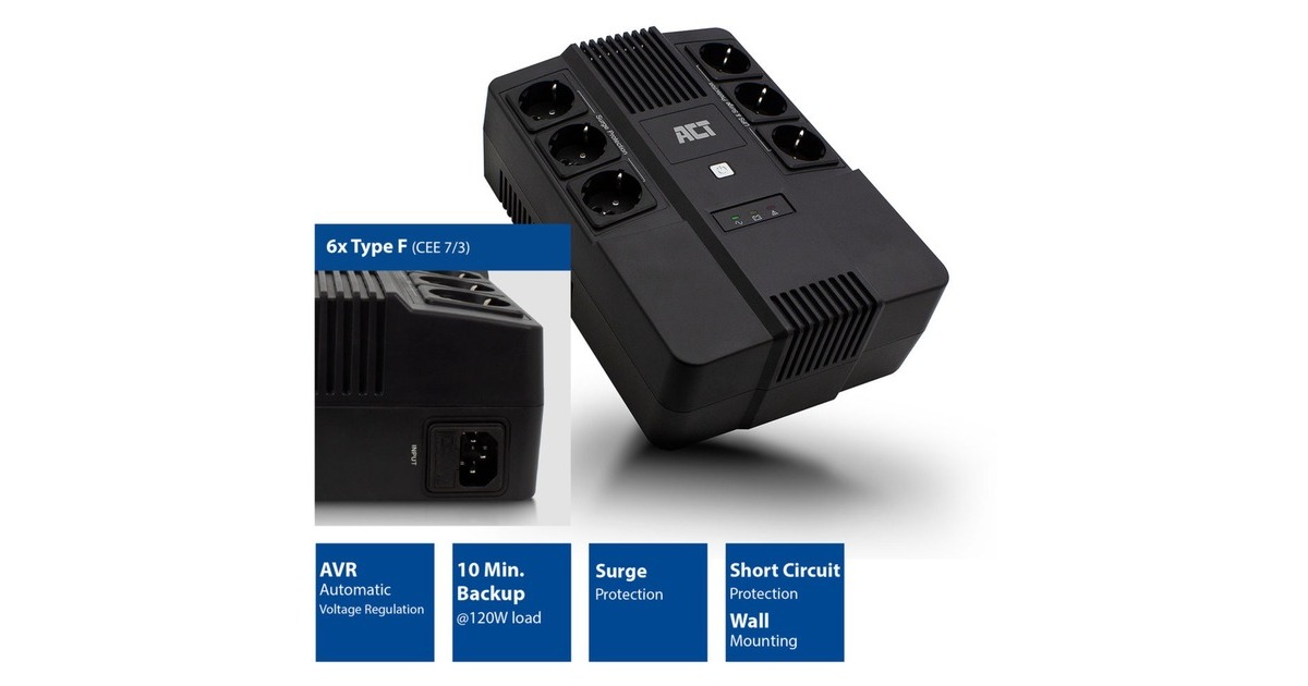 ACT ConnectivityLine Interactive UPS 600VA - met 6 geaarde stopcontacten ups  (Zwart)