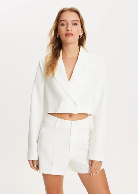 Cropped blazer met strikjes off-white (WIT.O)