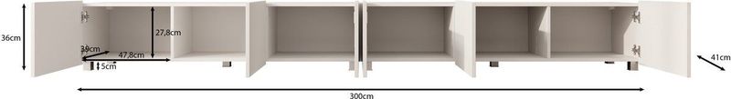Meubella - Kenderes - TV-meubel - Beige - 300 cm - Met Opbergruimte