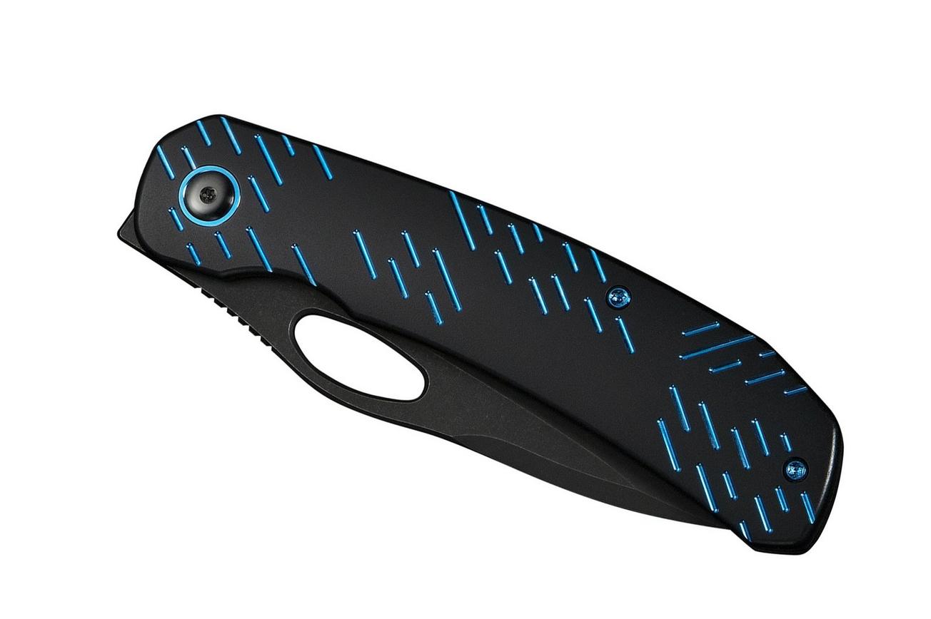 WE Knife Inmate WE23096B-2, Black Stonewashed CPM 20CV, Black Titanium, Blue Raindrop Pattern zakmes, Jerad Neeve design